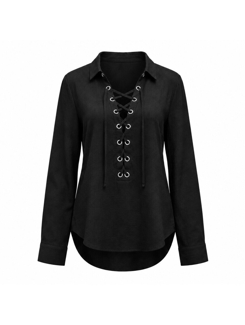H&M Divided Black Lace-Up Long Sleeve Blouse Size US 2 Whimsical Witchy